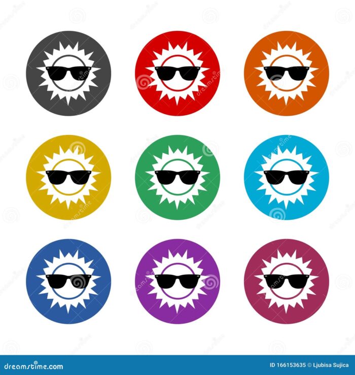 Sol con gafas de icono color aislado en fondo blanco logotipo vectorial simple 166153635