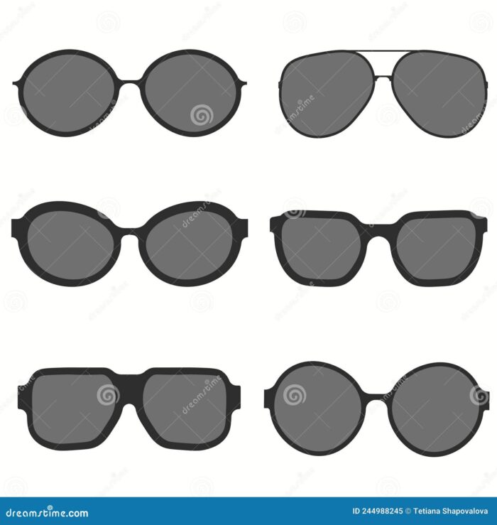 Un conjunto de gafas aisladas sol en fondo blanco iconos modelos vectoriales siluetas 244988245